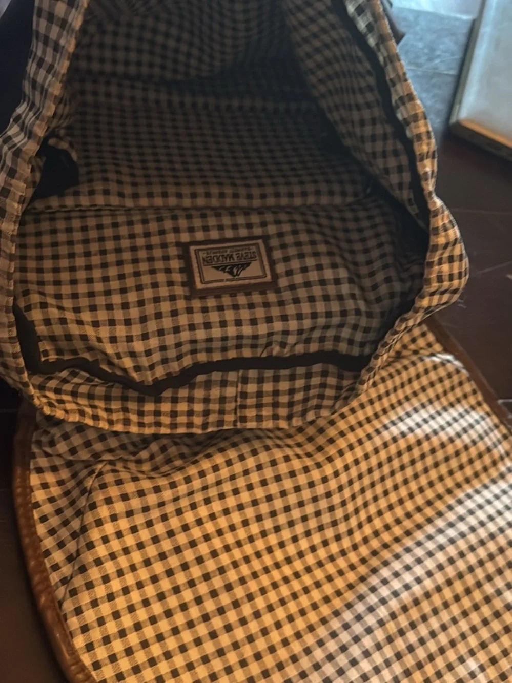 Steve Madden Navy Backpack with Brown Trim
